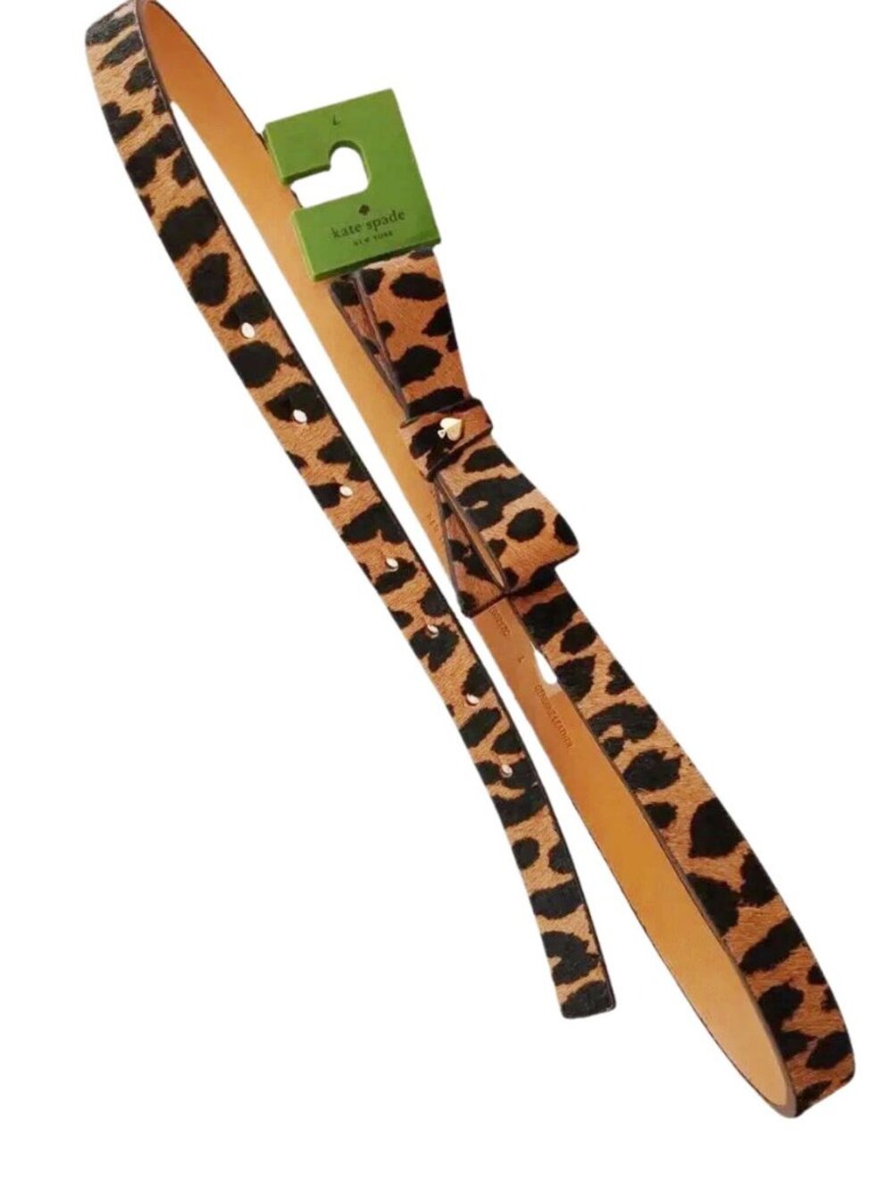 Kate Spade Bow Belt Leopard with gold Spade Genuine Leather - Picture 2 of 4